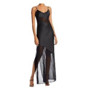 French Connection INU Satin & Mesh Slip Dress in Black 12 NWT